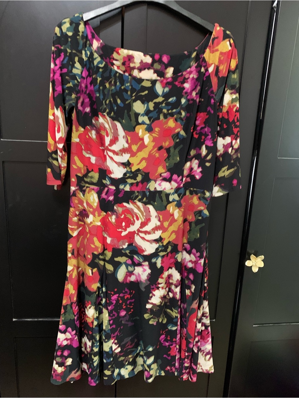 Floral Midi Dress stretchy comfy midi fit and flare Large fall